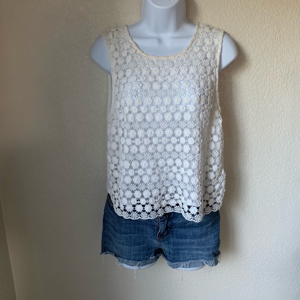 Divided White Crochet Lace Top
